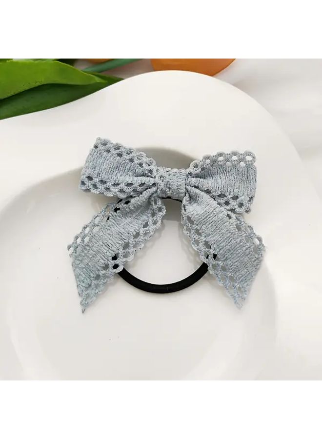 2Pcs Set Blue Lace Bow Elastic Hair Bands For Women Ponytail Bun Holders - Image 3