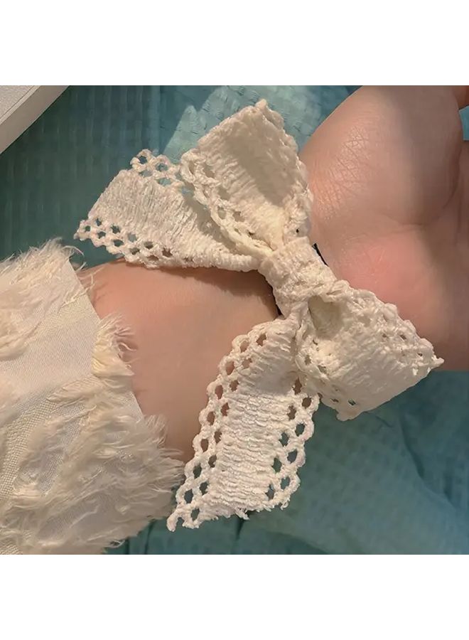 2Pcs Set Blue Lace Bow Elastic Hair Bands For Women Ponytail Bun Holders - Image 1