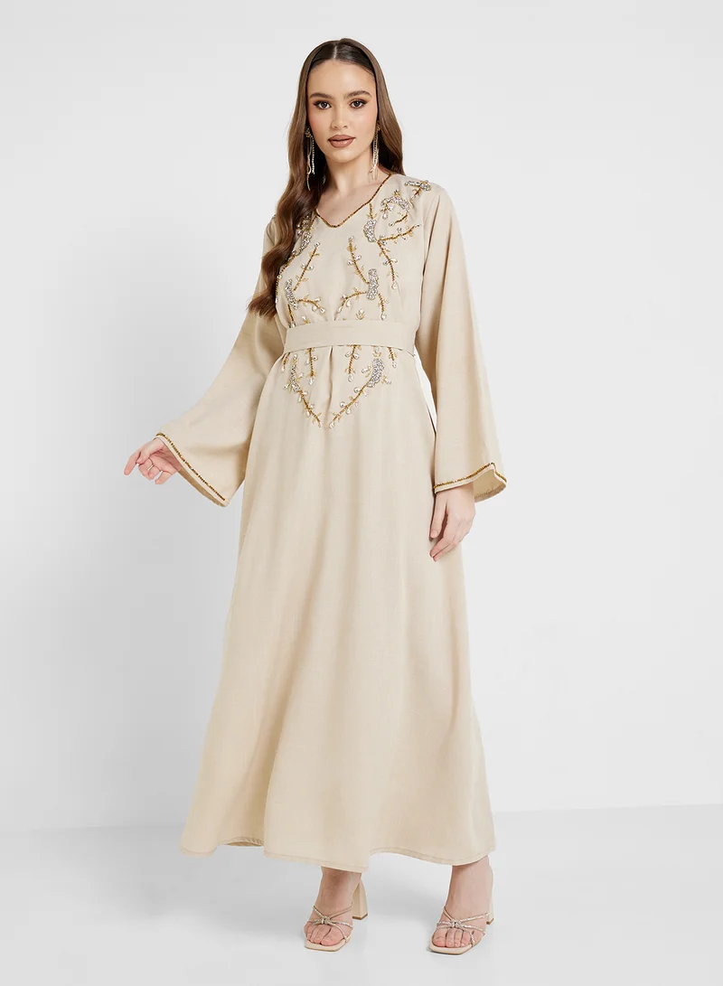 hayas closet Embellished Jalabiya with Belt