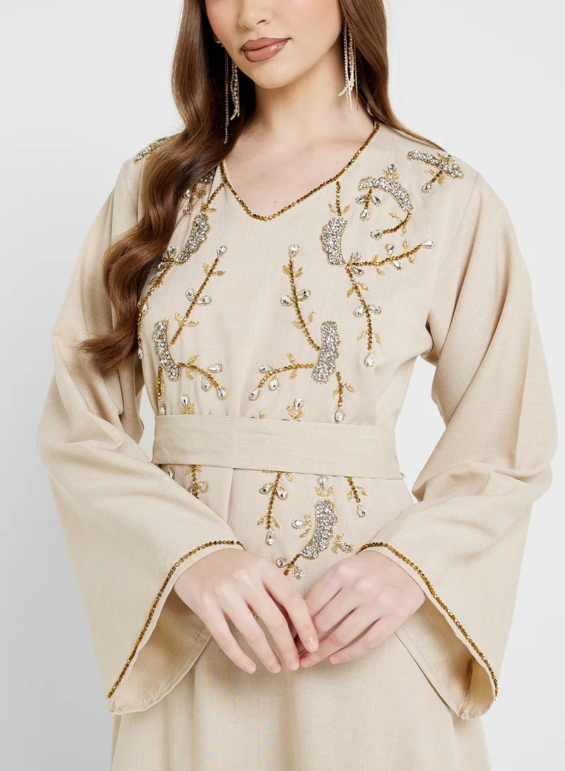 hayas closet Embellished Jalabiya with Belt