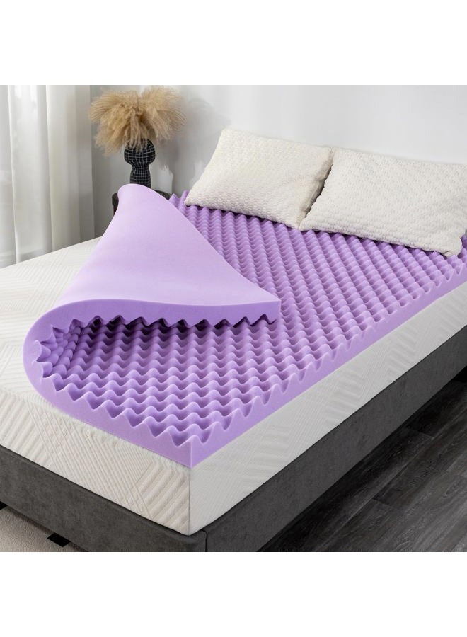 MLILY 4 Inch Egg Crate King Memory Foam Mattress Topper, Lavender Scent Gel Infused Foam Mattress Topper for Pressure Relief, CertiPUR-US Certified King Bed Topper, Purple, 76"×80" - Image 1