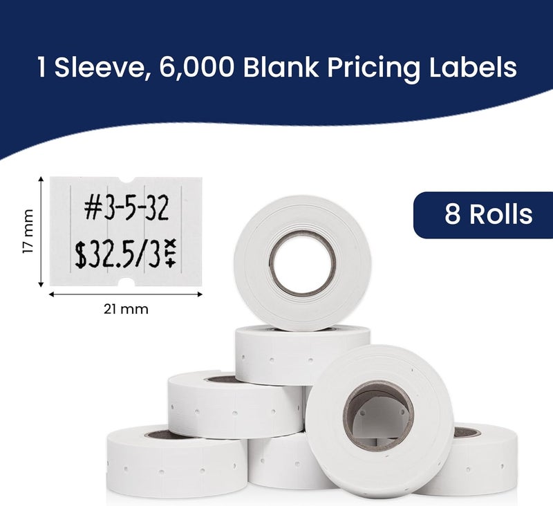 Perco 2 Line White Labels - 8 Rolls, 1 Sleeve, 6,000 Blank Price and Date Gun Labels for 2 Line Price and Date Guns - Made in USA - Image 3