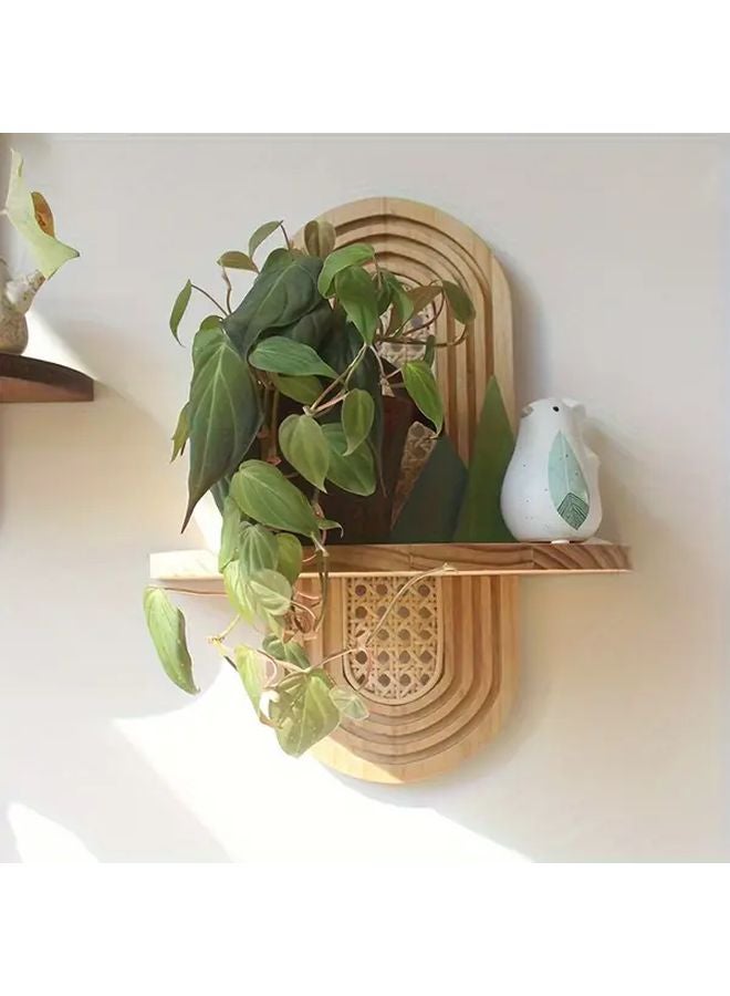 2 قطعة من أرفف الجذع الخشبي ذات الطراز البوهيمي، أرفف جدارية عائمة خشبية من الخيزران ذات طابع ريفي وعتيق - Image 2