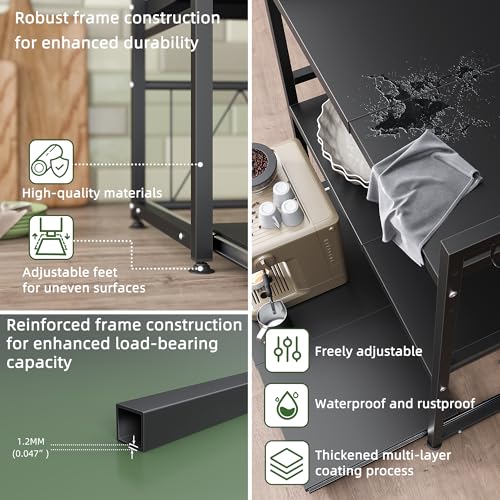 NETEL Expandable Microwave Stand,3 Tier Metal Kitchen Countertop Organizer Shelves with 8 Hooks,Bakers Rack,Pull-Out Microwave Shelf,110lbs Weight Capacity,Black - Image 5