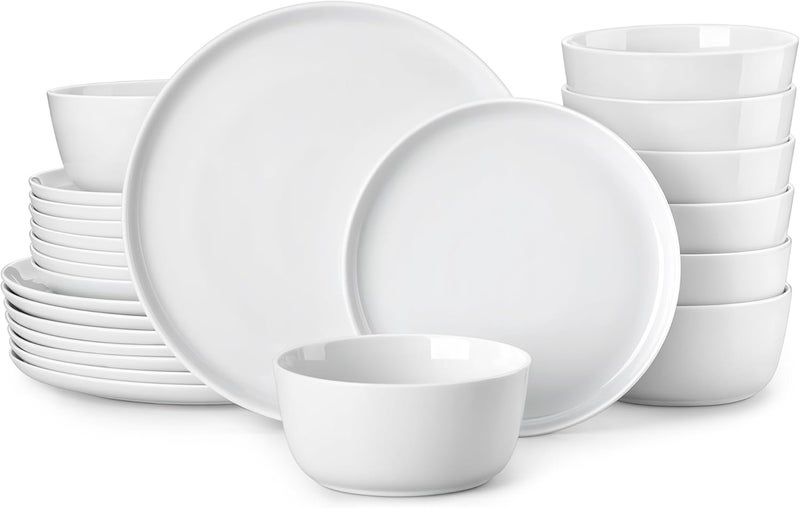 MALACASA LEXI Series 24-Piece Premium Porcelain Gourmet Dinnerware Set for 8 People, Chip and Scratch Resistant, Microwave and Dishwasher Safe (White) - Image 1