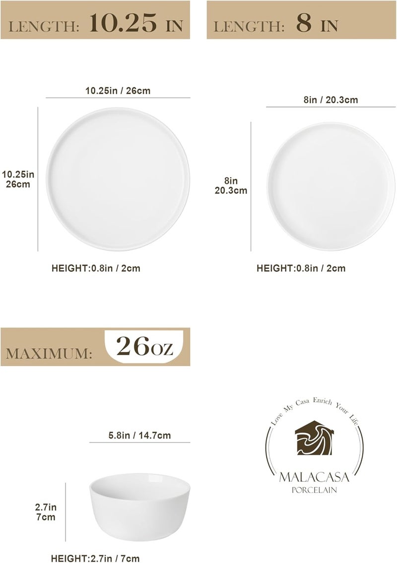 MALACASA LEXI Series 24-Piece Premium Porcelain Gourmet Dinnerware Set for 8 People, Chip and Scratch Resistant, Microwave and Dishwasher Safe (White) - Image 2