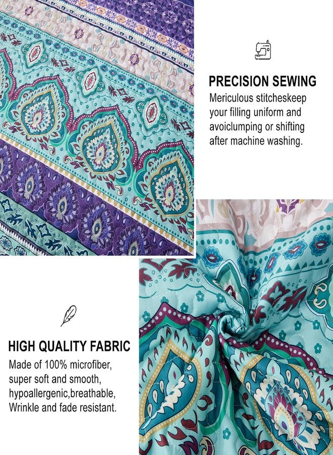 Xruibed طقم لحاف Xruibed Bohemian مقاس كينج، غطاء لحاف بوهيمي بنفسجي/أزرق مخضر، 3 قطع، غطاء سرير ناعم وخفيف الوزن من الألياف الدقيقة مع 2 غطاء وسادة لجميع الفصول (مقاس كينج 90 بوصة × 104 بوصة). - Image 5