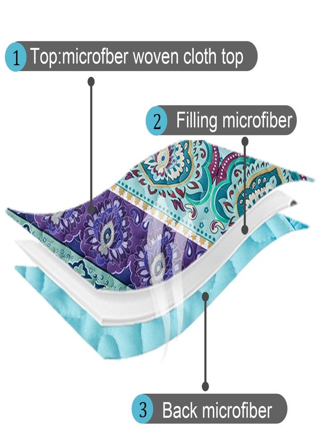 Xruibed طقم لحاف Xruibed Bohemian مقاس كينج، غطاء لحاف بوهيمي بنفسجي/أزرق مخضر، 3 قطع، غطاء سرير ناعم وخفيف الوزن من الألياف الدقيقة مع 2 غطاء وسادة لجميع الفصول (مقاس كينج 90 بوصة × 104 بوصة). - Image 4