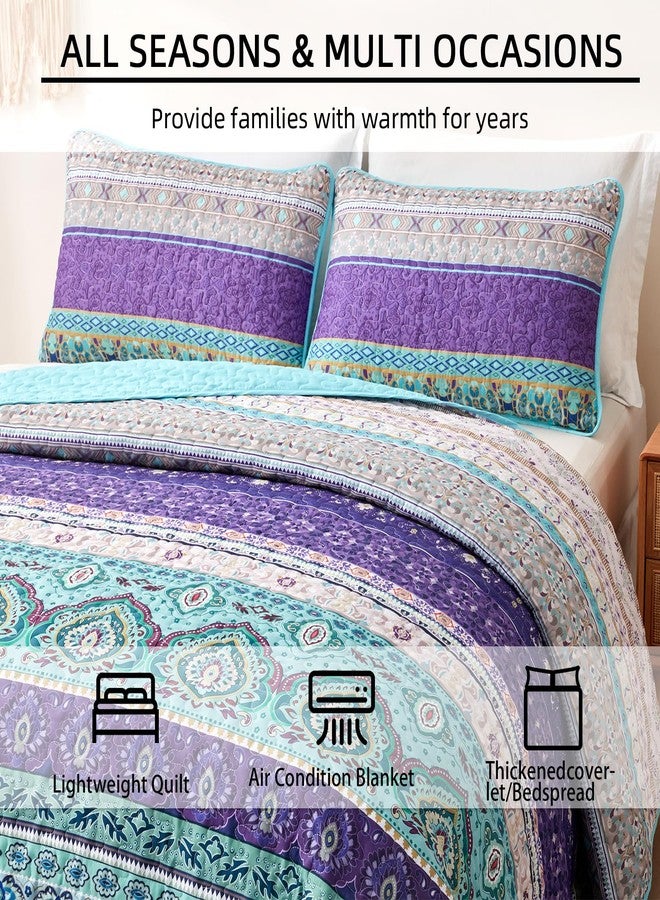 Xruibed طقم لحاف Xruibed Bohemian مقاس كينج، غطاء لحاف بوهيمي بنفسجي/أزرق مخضر، 3 قطع، غطاء سرير ناعم وخفيف الوزن من الألياف الدقيقة مع 2 غطاء وسادة لجميع الفصول (مقاس كينج 90 بوصة × 104 بوصة). - Image 3