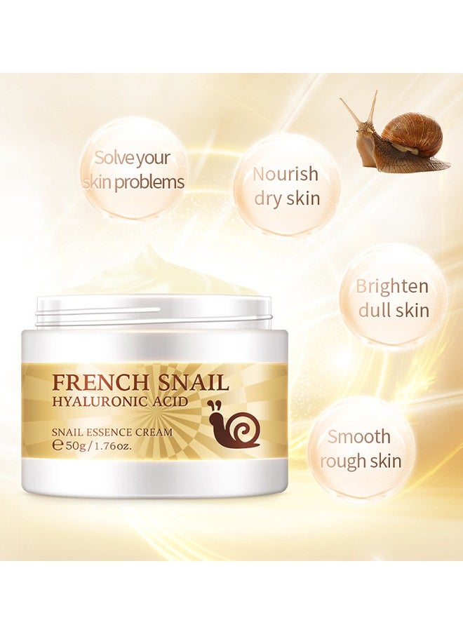 Laikou - Snail Essence Face Cream, Moisturizing Acne Scar Removal Cream Improve Skin Nourishing Collagen Essence Cream For Improve Damaged Skin, 50G - Image 1