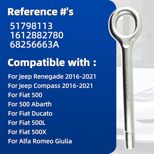 AAAWZDWD for Jeep Renegade Compass Tow Hook,for Fiat 500 Tow Hook Compatible with 500 Abarth Ducato 500L 500X Towing Eye Hook#51798113 1612882780 68256663A - Image 2