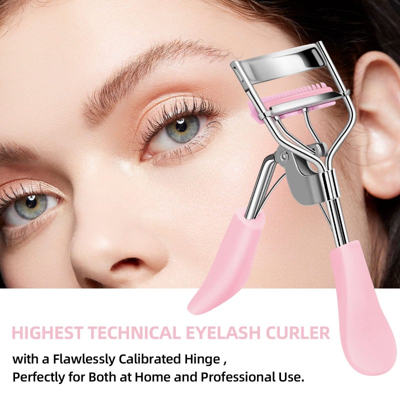 Zowor Eyelash Curler with Comb Fit All Eye Shape Curved Eyelash Curlers,Natural and Long Lasting Lash Curler for Women Make Up Gift(Pink) - Image 5