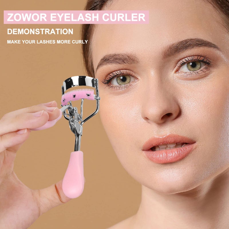 Zowor Eyelash Curler with Comb Fit All Eye Shape Curved Eyelash Curlers,Natural and Long Lasting Lash Curler for Women Make Up Gift(Pink) - Image 2