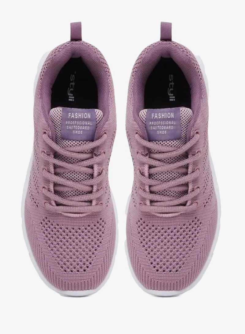 Styli Active Textured Mesh Lace Up Sneakers