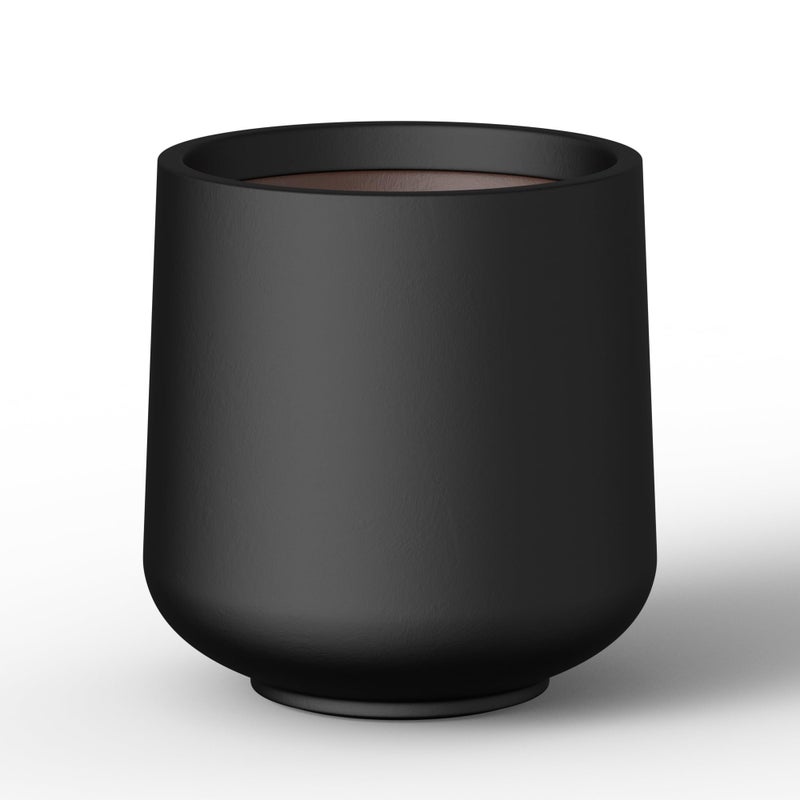 Kante Round Concrete Planter, 13 Inch Dia Barrel-Style Garden Pot with Drainage, Black Finish with Painted Interior, Ideal for Home, Patio and Garden (10.2" Opening) - Image 1