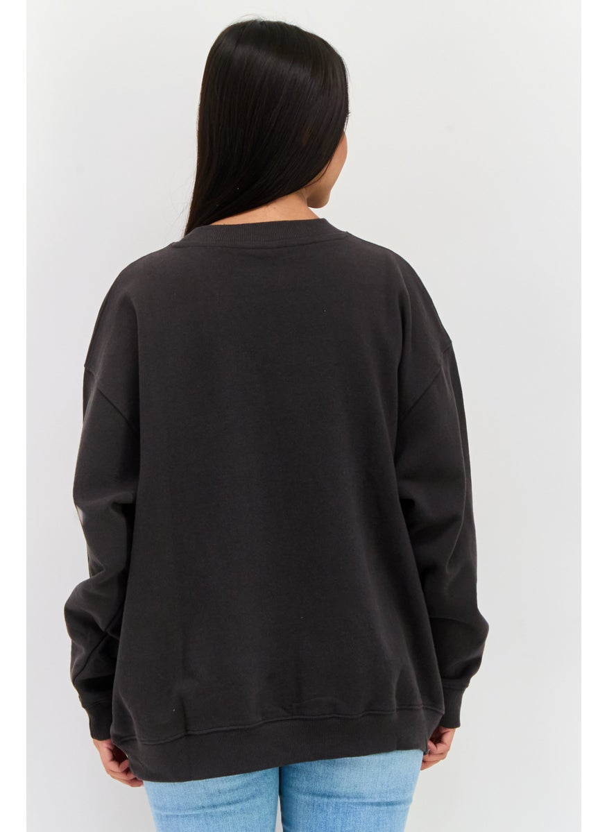 Misfit Women Crew Neck Long Sleeve Graphic Print Sweatshirts, Wash Black  - Image 3