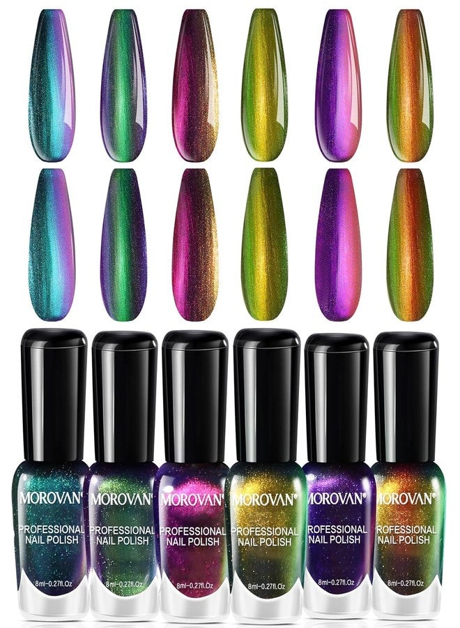 Morovan Fingernail Nail Polish Set: Holographic Metallic Lacquer Air Dry Nail Polish Regular Nail Pack 0.27oz Glitter Finger Nail Bulk Toenail Polish Kit Gift for Women - Image 1