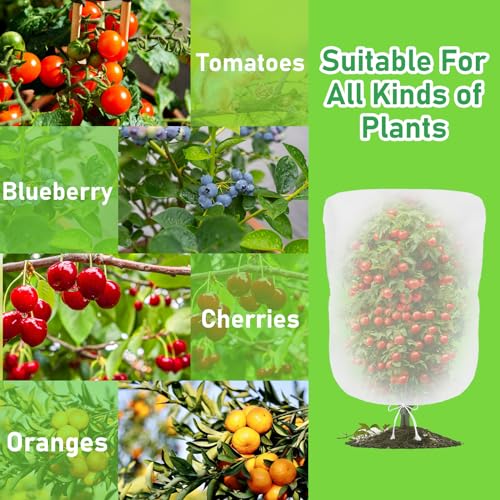Evoio Bird Netting for Garden Blueberry Bushes Fruit Tree Netting Cover Plant Protection Mesh Bags with Drawstring, 4 Pack 2.3 x 3.5 ft Shrubs Bush Tomato Strawberry Berry Barrier Protectors Net - Image 3