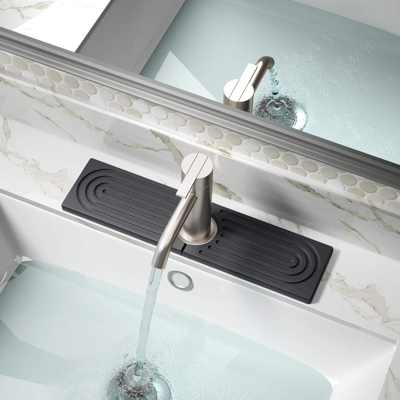 DK177 Faucet Mat for Kitchen Sink  Water Absorbing Stone Tray for Sink Diatomite FastDrying Faucet Mat Faucet Splash Guard for Bathroom Counter Dark Gray 158 x 4