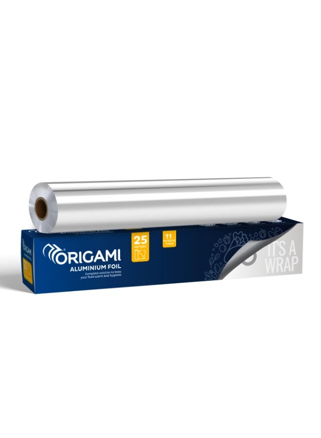 Origami Silver Aluminium Foil for Food Packing 25m with 11 Micron Thickness | Keeps Food Warm and Hygienic | Ideal for Storing, Packing, Wrapping, and Serving - 265g - Image 1