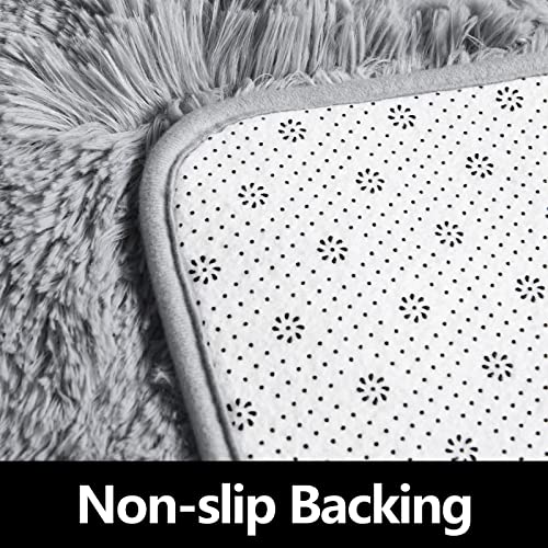 FlyDOIT Grey Round Rug for Bedroom, Super Fluffy Circle Rugs for Baby Nursery, 5'X5' Feet Furry Carpet for Children Kids Room, Cute Soft Shaggy Rug for Girls Home Decor, Fuzzy Plush Carpets for Dorm - Image 3