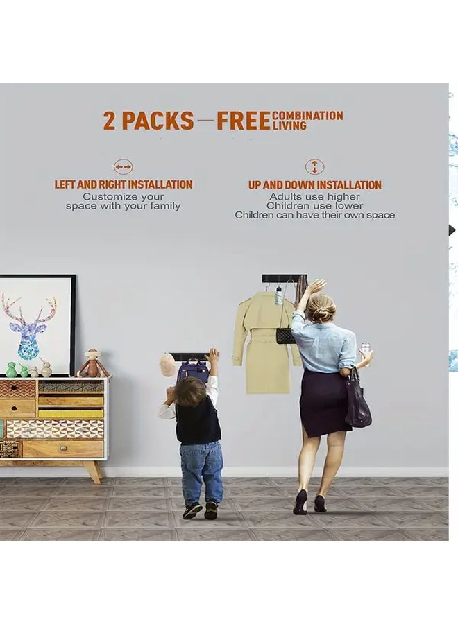 حامل حائط قابل للطي مربع أسود بأربعة خطافات من الألومنيوم المتين للقبعات والمناشف والحقائب والمفاتيح - Image 5