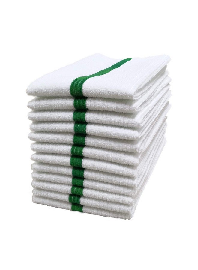 POLYTE Microfiber All-Purpose Ribbed Terry Bar Mop Towel for Home, Kitchen, Restaurant Cleaning (14x17, White w/Green Stripe) 12 Pack - Image 1