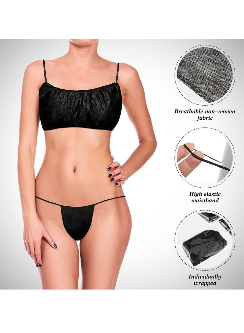 Y&D 100 Pieces Disposable Bra and Panty Set Non-Woven Wrap Underwear Contains 50 of Panties Suitable for Spa Sauna Beauty Salon Women's Top Thong (black) - Image 3