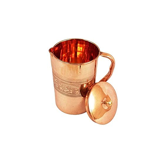 KUVI KUVI Emboss Pure Copper Jug Lacqour Coated Pitcher for Storage Serving Water in Home Hotel Restaurant Serveware and Drinkware Ayurveda Beneficial for Health Capacity 16L 1600 ML - Image 1