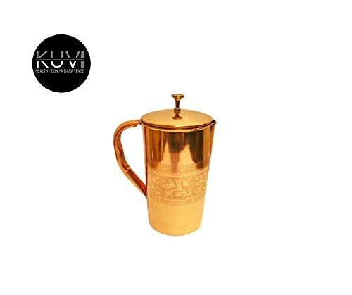KUVI KUVI Emboss Pure Copper Jug Lacqour Coated Pitcher for Storage Serving Water in Home Hotel Restaurant Serveware and Drinkware Ayurveda Beneficial for Health Capacity 16L 1600 ML - Image 5