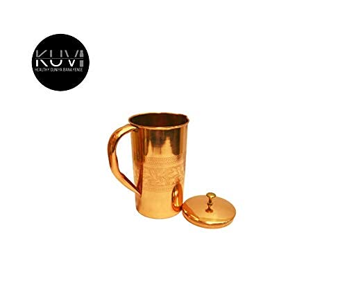 KUVI KUVI Emboss Pure Copper Jug Lacqour Coated Pitcher for Storage Serving Water in Home Hotel Restaurant Serveware and Drinkware Ayurveda Beneficial for Health Capacity 16L 1600 ML - Image 2