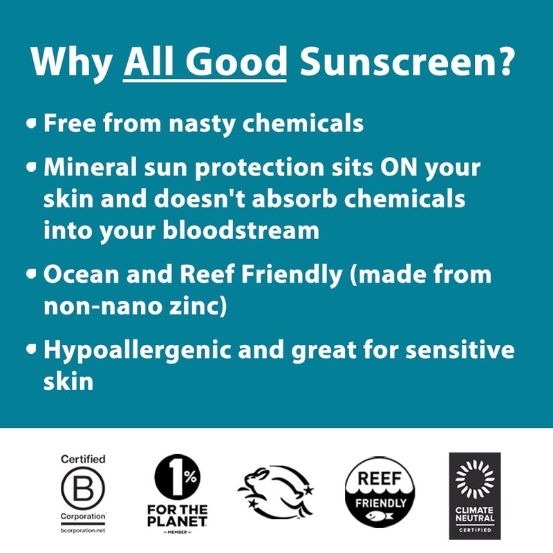 All Good Makes Everything Better واقي الشمس من أول غود - واقي شمس أكسيد الزنك - حجم السفر SPF 50+، مقاوم للماء للوجه والأنف والأذنين 1 أونصة (عبوة 2) - Image 2