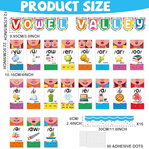 Justforjoyful Vowel Valley Bulletin Board Set Back to School Classroom Decorations Sound Wall Phonics Poster Vowel Learning Cutouts Early Learning Kindergarten Elementary School Classroom Chalkboard Wall Door Decor - Image 3