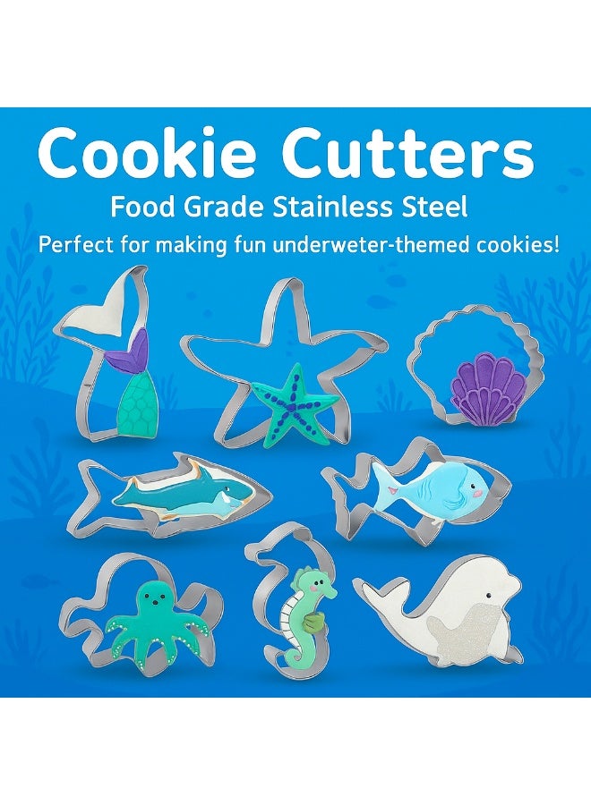 FAYET 8-Piece Sea Animal Cookie Cutter Set, Food-Grade Stainless Steel Ocean Shapes for Cookies, Fondant, Crafts (Mermaid Tail, Starfish, Seashell, Shark, Fish, Octopus, Seahorse, Whale) - Image 3