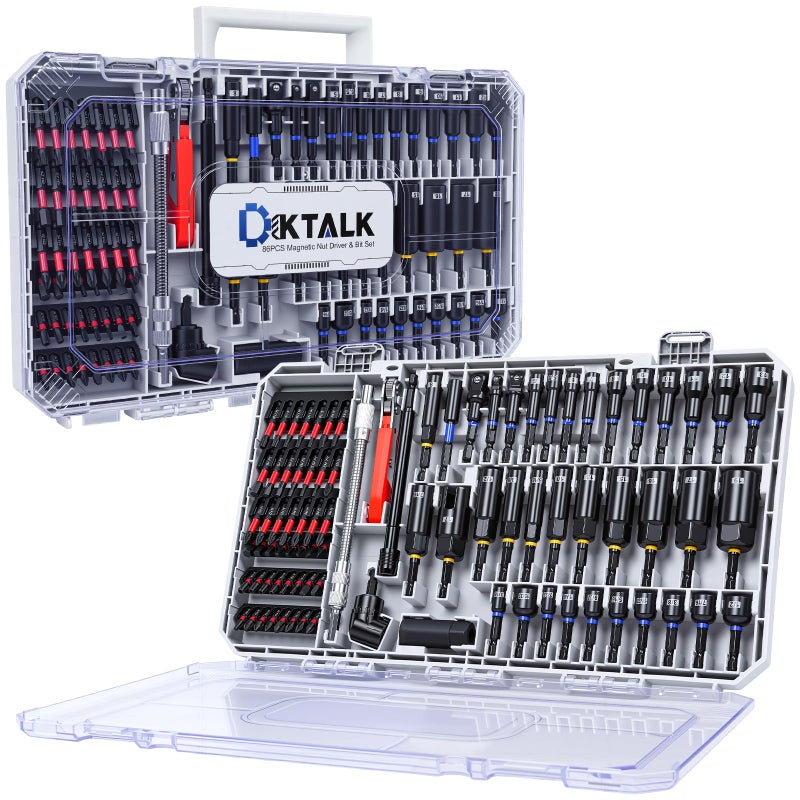 DikTalk 86-Piece Magnetic Impact Nut Driver Set&Bit Set, SAE&Metric, Nut Drivers(32pcs), S2 Steel Bits(45pcs), Ratchet Wrench,Ball-Head Adapters,Quick-Release Bars,Universal Socket,Flexible Shaft,Angle Driver - Image 1