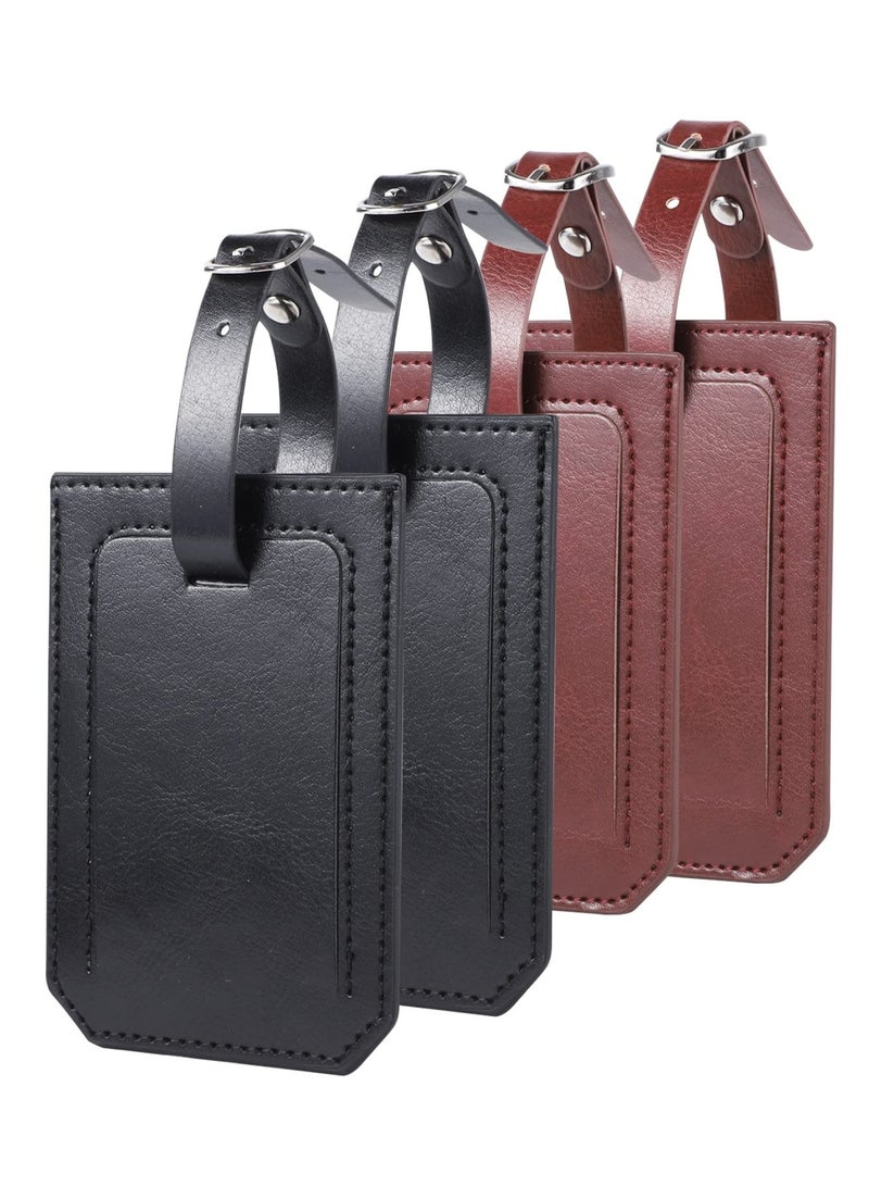 4 قطع من علامات الأمتعة المصنوعة من الجلد الصناعي للسفر - علامات حقائب سوداء وبنية لمنع فقدان الأمتعة أثناء رحلاتك. مثالية للتعرف السهل! - Image 1