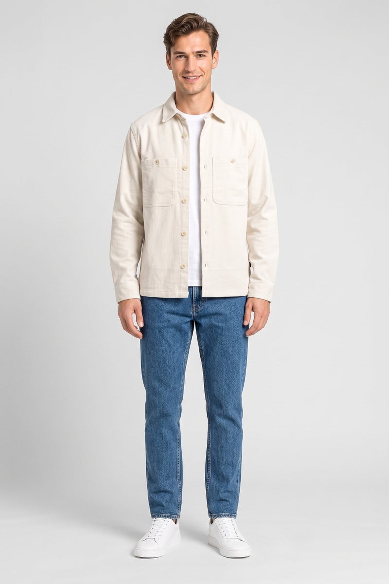 JACK & JONES Men Premium Fit Textured Long Sleeve Casual Shirt, Beige - Image 2