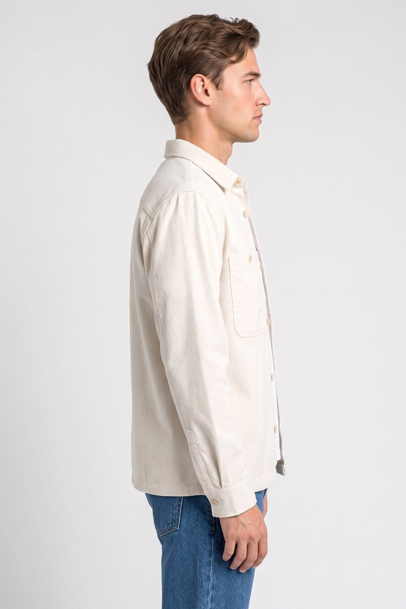 JACK & JONES Men Premium Fit Textured Long Sleeve Casual Shirt, Beige - Image 3