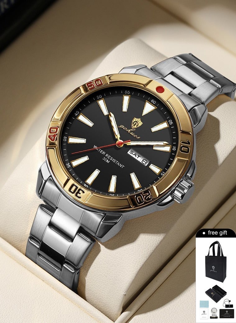 GOHUOS Men's Quartz Watch, Top Brand Luxury Stainless Steel Band Date Week Display Luminous Waterproof Classic Business Wrist Watch - 43mm - Father or Boyfriend Gift - Image 1