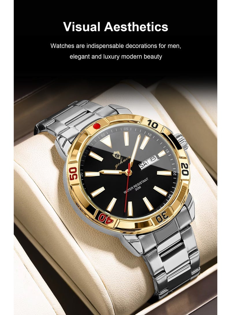 GOHUOS Men's Quartz Watch, Top Brand Luxury Stainless Steel Band Date Week Display Luminous Waterproof Classic Business Wrist Watch - 43mm - Father or Boyfriend Gift - Image 5