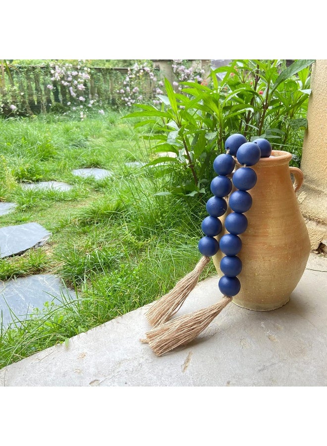 OMISHE OMISHE Large Wood Bead Garland Navy Blue with 1.6" Diameter Wooden Beads and Tassels, Decorative Beads Decorations, 41" Long Rustic Farmhouse Country Wood Beads Garland for Home Wooden Decor Navy Blue  - Image 5