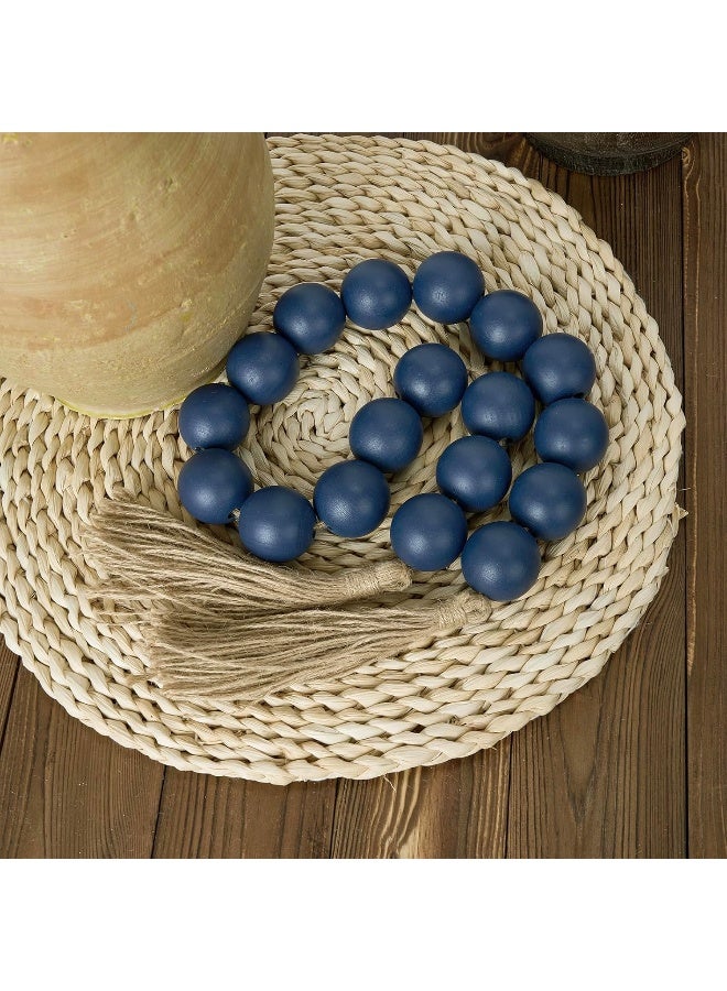 OMISHE OMISHE Large Wood Bead Garland Navy Blue with 1.6" Diameter Wooden Beads and Tassels, Decorative Beads Decorations, 41" Long Rustic Farmhouse Country Wood Beads Garland for Home Wooden Decor Navy Blue  - Image 2