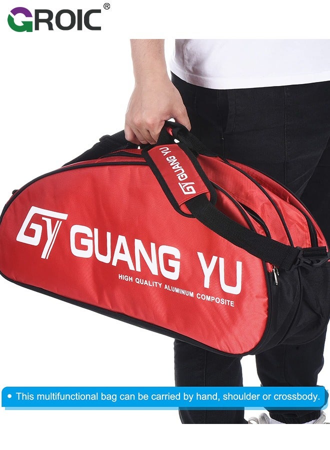 GROIC 6 Racquets Tennis/Badminton Racket Bag,Duffel Backpack Shoulders Bag Handbag Equipment Tote Bag with Shoes Compartment and Detachable Strap,Large-capacity Badminton Racket Bag(Red)  - Image 5
