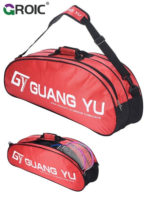 6 Racquets Tennis/Badminton Racket Bag,Duffel Backpack Shoulders Bag Handbag Equipment Tote Bag with Shoes Compartment and Detachable Strap,Large-capacity Badminton Racket Bag(Red)