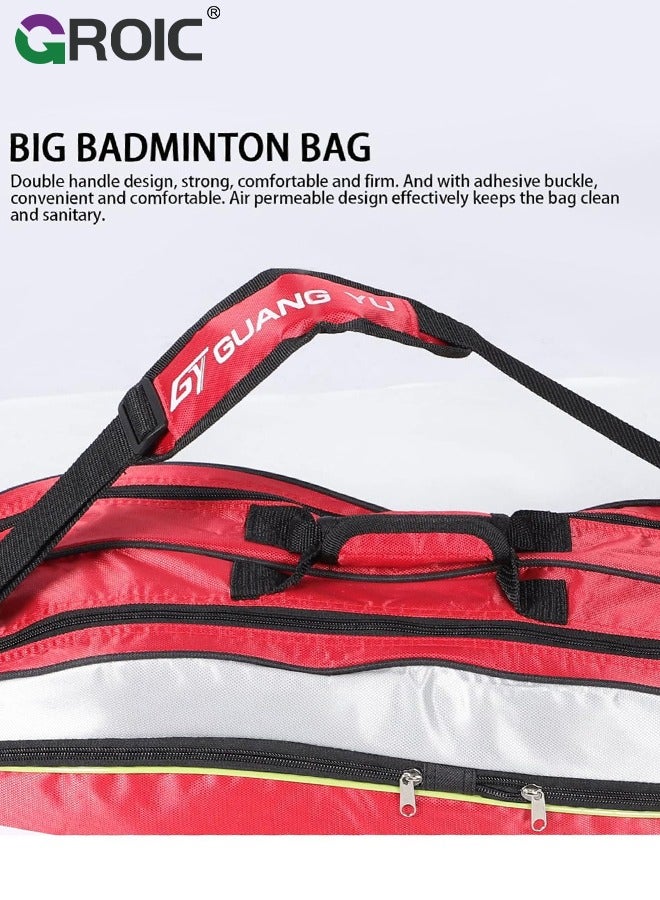 GROIC 6 Racquets Tennis/Badminton Racket Bag,Duffel Backpack Shoulders Bag Handbag Equipment Tote Bag with Shoes Compartment and Detachable Strap,Large-capacity Badminton Racket Bag(Red)  - Image 3
