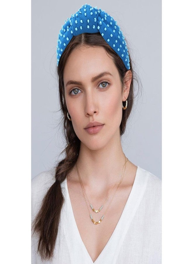 YISSION 1PC Pearl Knotted Headband for Women Non Slip Beaded Headband Wide Pearl Headbands for women Jeweled Embellished Hairband Blue Head Band Hair Accessories for Women Girls - Image 3