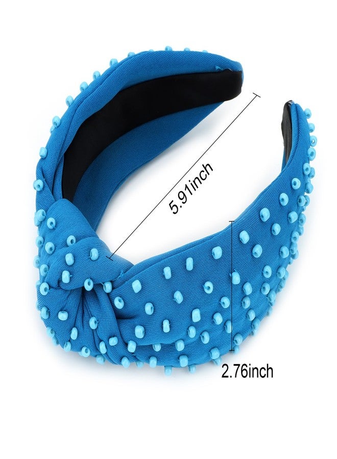 YISSION 1PC Pearl Knotted Headband for Women Non Slip Beaded Headband Wide Pearl Headbands for women Jeweled Embellished Hairband Blue Head Band Hair Accessories for Women Girls - Image 5