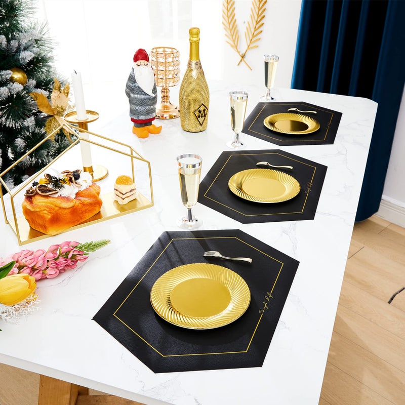 N9R 60pcs Gold Plastic Dessert Plates with Mini Forks  Include 30pcs Disposable Dessert Plates 7 inch  30pcs Gold Appetizer Forks 3.94 inch  Premium and Comfortable for Wedding Birthday Party - Image 2