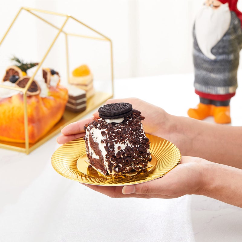 N9R 60pcs Gold Plastic Dessert Plates with Mini Forks  Include 30pcs Disposable Dessert Plates 7 inch  30pcs Gold Appetizer Forks 3.94 inch  Premium and Comfortable for Wedding Birthday Party - Image 4