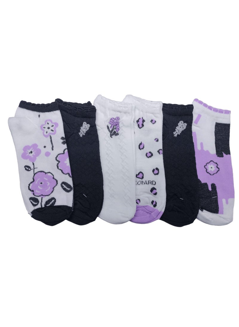 "SMARTEDGE Women's Stylish Floral Design Short Summer Socks, Very Elegant, Set of 6 Pairs in Assorted Colors. Trendy design for women and girls.
